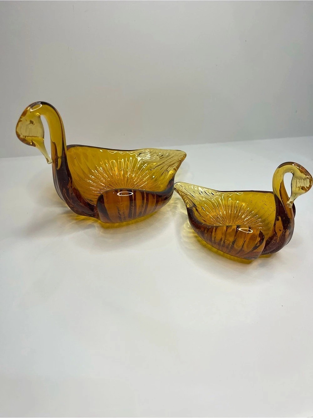 Vintage Amber Glass Swan Figurine Set of 2